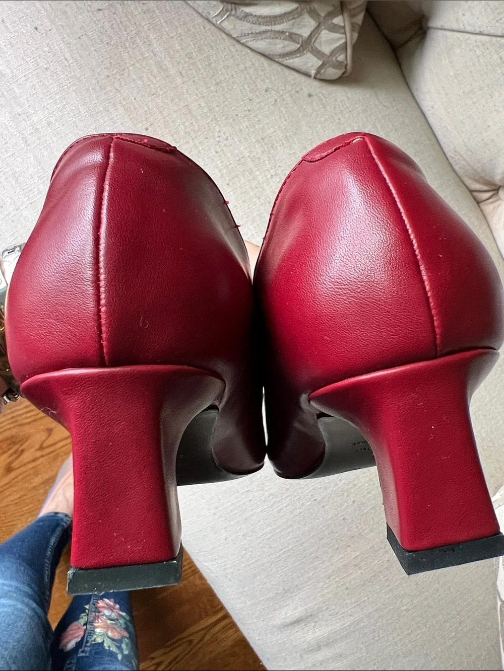 R Vivier inspired Red Leather Square-Toe Buckle Pumps - Picture 6 of 6